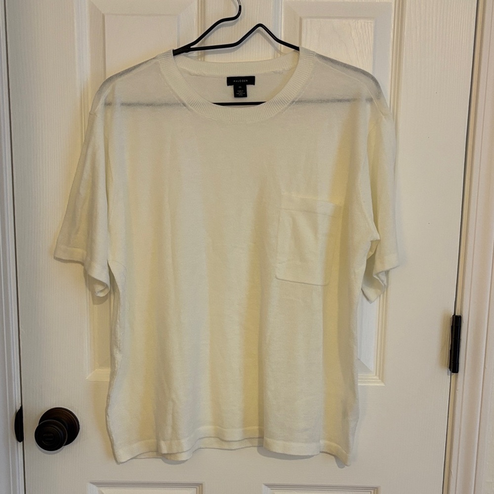 Halogen Short-Sleeve Crew Neck Pocket T-Shirt in Off-White